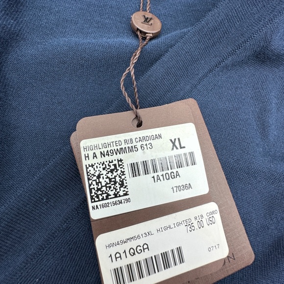 Louis Vuitton Mens Highlighted Ribbed Cardigan Navy XL Brand New with Tags - Picture 4 of 6